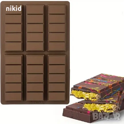 6 правоъгълни блокчета плочки Дубайски шоколад силиконов молд форма калъп плочка