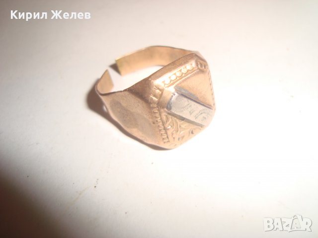 СТАРИНЕН ДЪЛБОКО ПОЗЛАТЕН МАЙСТОРСКИ МЪЖКИ ПРЪСТЕН БРОНЗ и СРЕБРО РЪЧНО ОРНАМЕНТИРАН РЯДЪК 14184