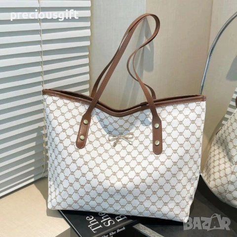 Дамска голяма бяла чанта с панделка, снимка 2 - Чанти - 53289780