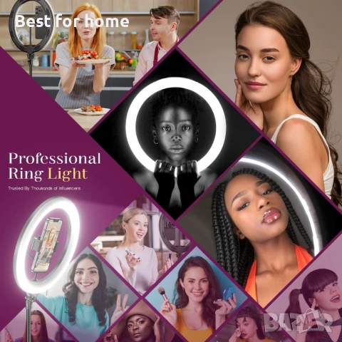 UPhitnis 12-инчова пръстеновидна светлина със статив за мобилен телефон, снимка 7 - Светкавици, студийно осветление - 50663337