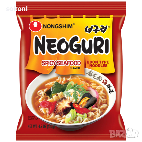 Nongshim Neoguri Ramyun Spicy Seafood / Нонгшим Неогури Рамен Нудълс люти 120гр