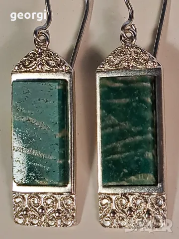 сребърни обеци с амазонит, снимка 2 - Обеци - 49545528