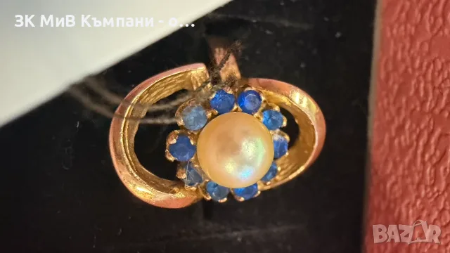 Златен дамски пръстен с перла и камъчета-5.5гр 14 карата, снимка 2 - Пръстени - 55990581