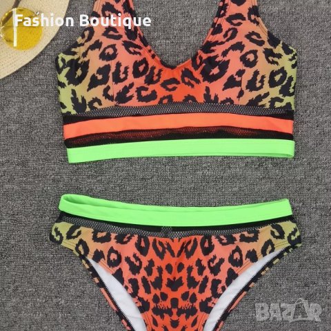  Леопардов бански с висока талия неон ЗАБЕЛЕЖКА , снимка 4 - Бански костюми - 31698351