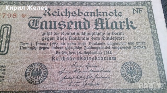 Колекционерска банкнота 1000 райх марки 1922година - 14610, снимка 2 - Нумизматика и бонистика - 29079174
