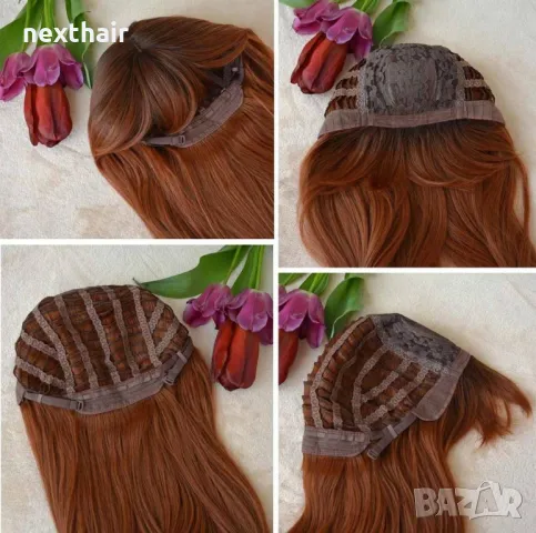 Ефектна омбре кестенява перука с тъмни корени на път, снимка 6 - Аксесоари за коса - 46303340