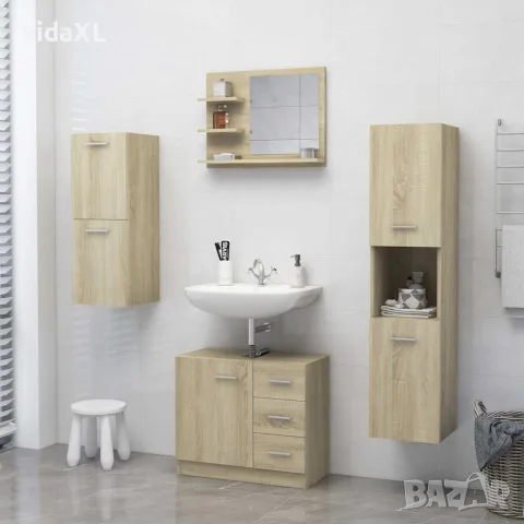vidaXL Огледало за баня, дъб сонома, 60x10,5x45 см, инженерно дърво, снимка 6 - Огледала - 56147851
