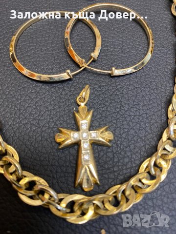 Златни обеци халки кръст ланец пръстен 14 карата 585 златни zlato prasten obeci gold , снимка 10 - Бижутерийни комплекти - 33865425