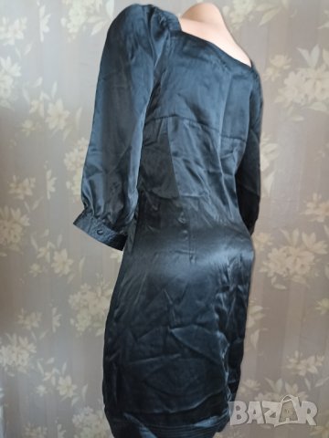 In wear M- Черна сатенена рокля с плетеница и буфон ръкав , снимка 5 - Рокли - 38189133