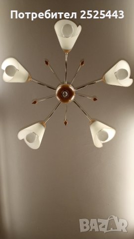 Абажур (полилей) - метален с дървени елементи   - с 5х3 W - Нови LED крушки Е14 - 3000К топло бяло, снимка 16 - Полилеи - 39494665