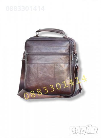 Мъжка кожена чанта, Естествена телешка кожа, Кафяв, снимка 3 - Чанти - 37228131