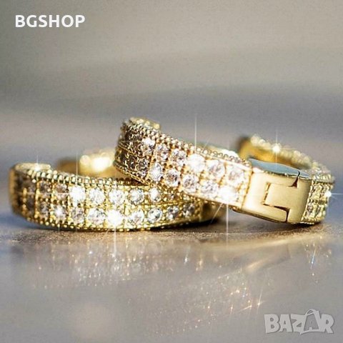 Bling Bling обеци халки с камъни Хип Хоп - Gold, снимка 2 - Обеци - 31532253