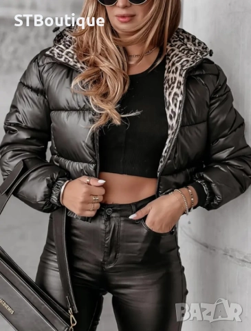 🖤✨ Дамско Стилно Черно Яке и Принт – Къса Дължина| STBoutique