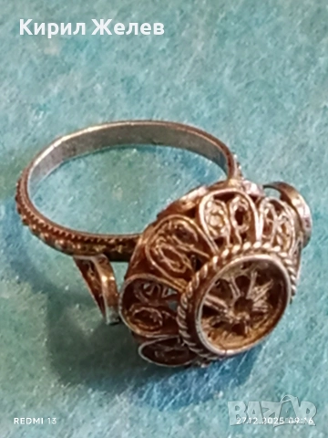 Старинен възрожденски стил сребърен пръстен филигранна изработка 52446, снимка 14 - Пръстени - 52909420