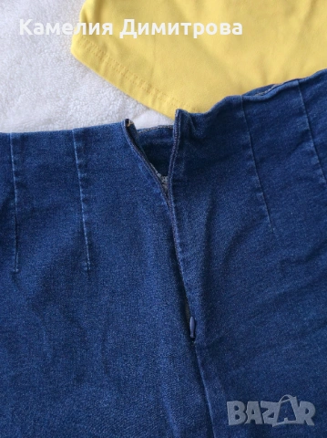 Дамски летен сет – жълт топ + дънкова пола-гащи, снимка 5 - Комплекти - 53285714