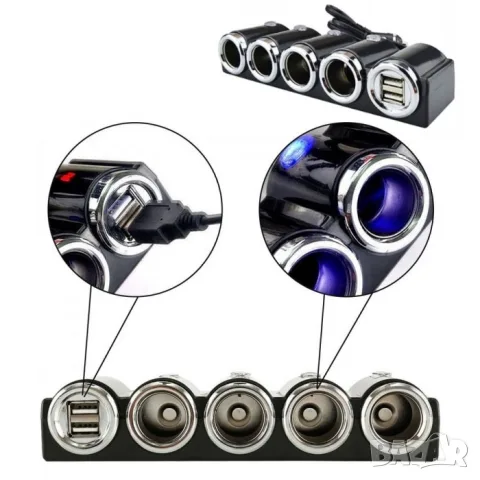 Разклонител за запалка с 4 гнезда 2 USB порта и LED бутони, снимка 3 - Аксесоари и консумативи - 55862998