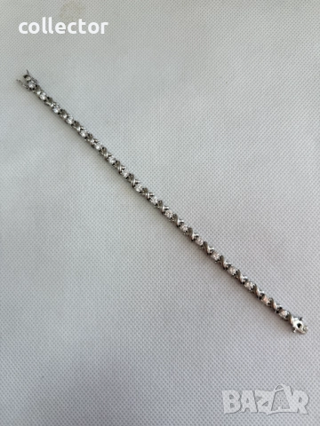 Дизайнерска сребърна гривна с 18 циркона. №7754, снимка 2 - Гривни - 52814694