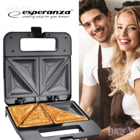 Тостер-сандвич Esperanza EKT010 Parmigiano, 1000W, триъгълник, Черен/Бял, 2 ГОДИНИ ГАРАНЦИЯ