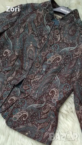 УНИКАЛНО сако в пейсли кафяв-петролио цветове принт М/Л размер , снимка 3 - Сака - 47332020