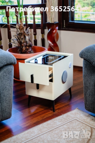 Смарт Шкаф: Модел MINI - безжично зареждане, Bluetooth стерео тонколона 20W, USB-A & USB-C, LED 