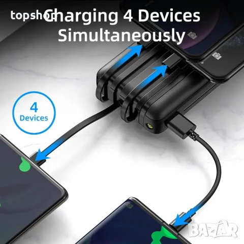 Нова Power Bank X4. Преносимо зарядно устройство с вградени кабели, 20000mAh 4 изхода 3 входа..., снимка 5 - Друга електроника - 50501443