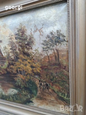 две антични картини маслени бои върху платно на художника M. Vasseax, снимка 6 - Картини - 54029832