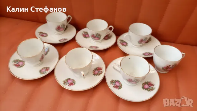 Порцеланов сервиз за кафе, 7 чашки, 6 чинийки, Ромео и Жулиета, Китай, снимка 1