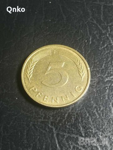 Германия, 5 пфенига 1991 F, ФРГ, ГДР, Germany, GDR, BRD, DDR, Deutschland , снимка 1