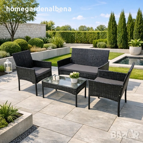 Луксозен ратанов комплект за градина – диван + 2 стола + маса