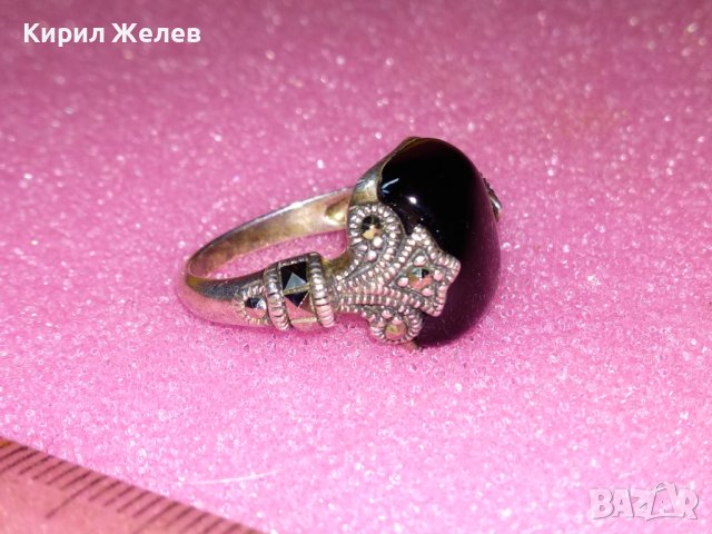 РАЗКОШЕН АНГЛИЙСКИ СКЪПОЦЕНЕН СРЕБЪРЕН ПРЪСТЕН СРЕБРО 925 с ЧЕРЕН ЯСПИС и ФАСЕТИРАНИ МАРКАЗИТИ 42041, снимка 13 - Пръстени - 44390593