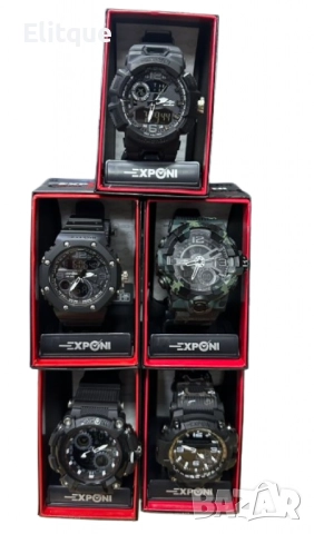 Водоустойчив спортен дигитален часовник EXPONI "Двоен екран,подсветка,аларма, хронометър и др. , "