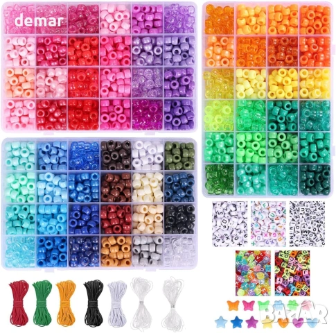 JASOLYI Комплект от 3600 цветни мъниста, 1000 мъниста с букви, 100 цветни висулки