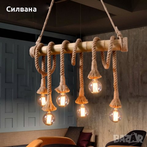 Бамбукова висяща лампа, креативна декорация, снимка 1 - Декорация за дома - 42634549