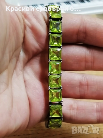 Маркова, масивна сребърна гривна с перидот 39.19гр, снимка 3 - Гривни - 54003281