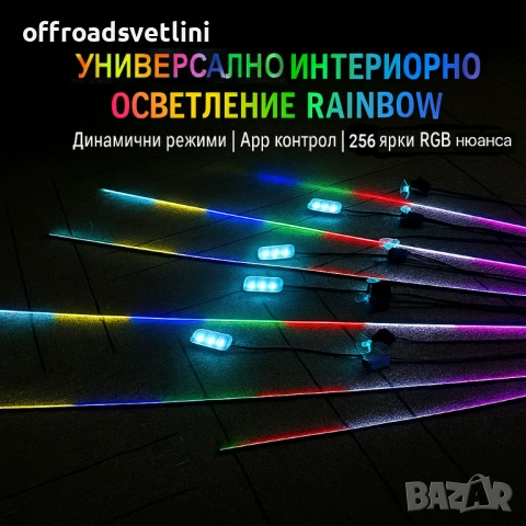 RAINBOW LED амбиентно осветление за автомобили с RGB 256 цвята, 14 в 1, снимка 4 - Аксесоари и консумативи - 52827844