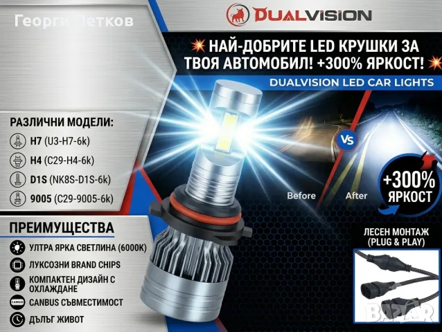 Супер качествени LED крушки за фарове H4, H7, H3, D1S, D2S