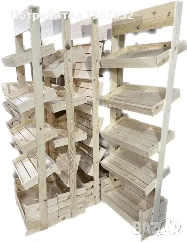 Дървени стелажи за магазини, заведения, плод и зеленчук, търговско оборудване, снимка 15 - Стелажи и щандове - 48951993