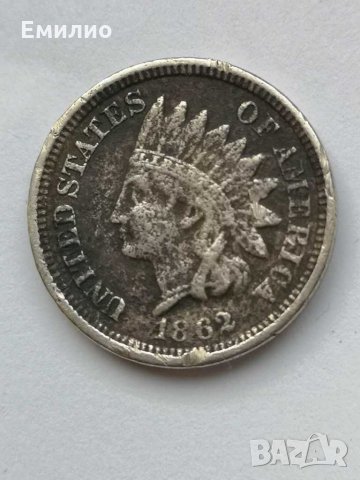 Един Цент 1862 от времето на Гражданската война , снимка 2 - Нумизматика и бонистика - 29264349