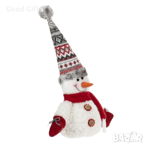 Коледен Снежен човек, С шапка в сиво и бяло, 40см, снимка 2 - Декорация за дома - 42707863