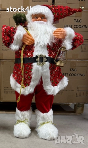 Декоративна фигура на Дядо Коледа с пухкав червен кожух