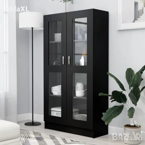 vidaXL Шкаф витрина, черен, 82,5x30,5x150 см, инженерно дърво, снимка 2 - Секции и витрини - 56147848
