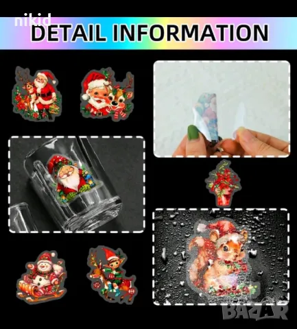 50 бр прозрачни коледни весели самозалепващи лепенки стикери за украса декор картонена торта и др, снимка 4 - Други - 48410529