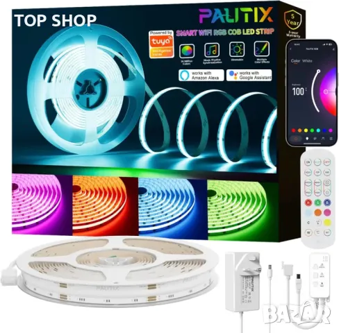PAUTIX RGB COB LED лента за осветление 10M, смяна на цвета, димиране, DC24V