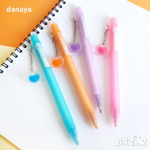 1591 Изтриващ се син химикал с гума и висулка сърце, снимка 4 - Ученически пособия, канцеларски материали - 29550304