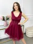 Рокля с тюл в цвят бордо, снимка 2
