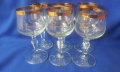 Ретро кристални чаши за алкохол, златен кант, столче, 6 бр 