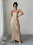 Дълга Уникална Рокля в Пясъчно Светло Злато Солей с Метален Златен Елемент, снимка 2