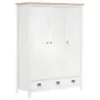 vidaXL Гардероб с 3 врати Hill бял 127x50x170 см борово дърво масив, снимка 1
