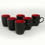 Комплект от 6 чаши, Keramika, керамични, Black-Red, 300 ml, 9 cm