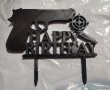 Happy Birthday пистолет оръжие мишена пластмасов черен топер украса за торта рожден ден, снимка 2
